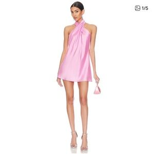 Show Me Your MuMu Pink Satin Halter Mini Dress